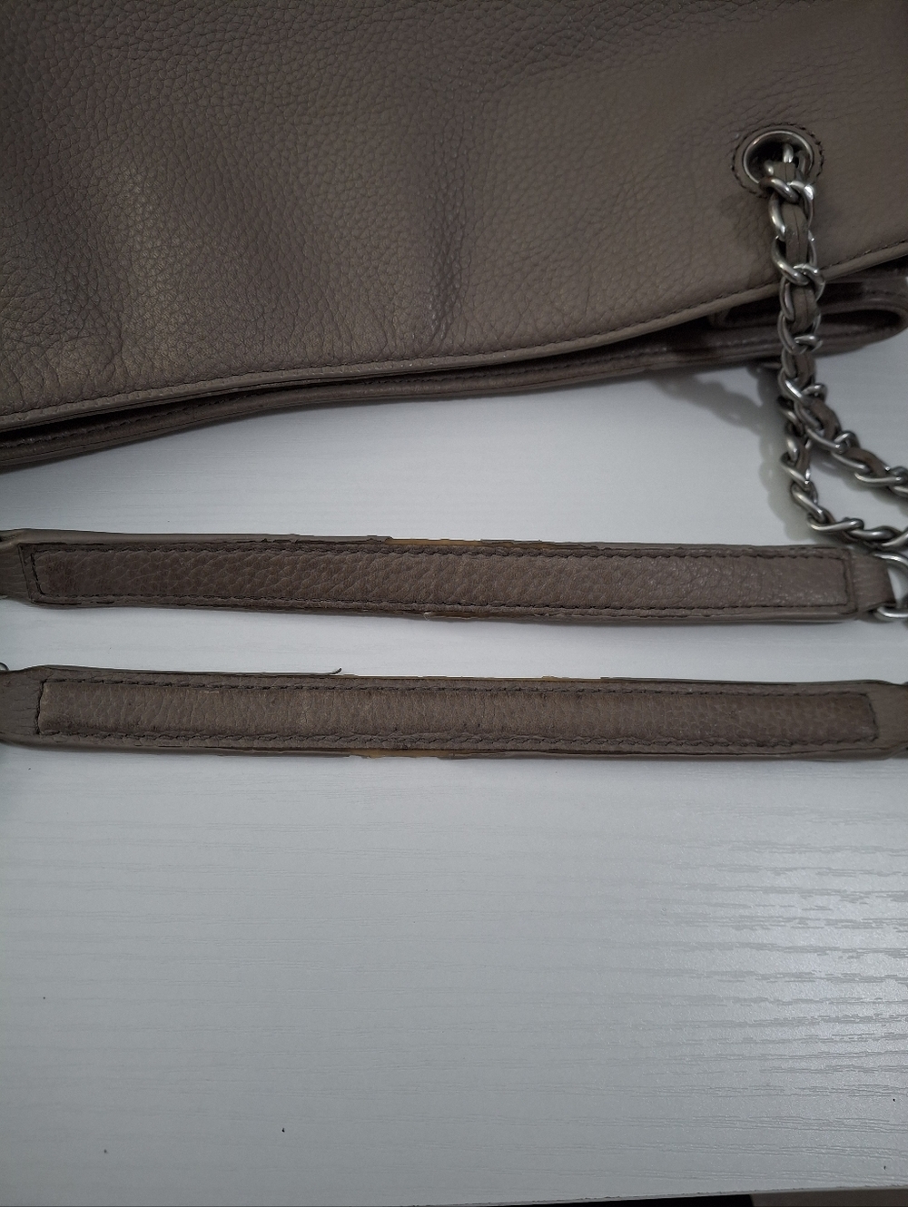 Tory Burch Taupe Pebbled Leather Chain Strap Tote Shoulder Bag Large - Picture 8 of 10